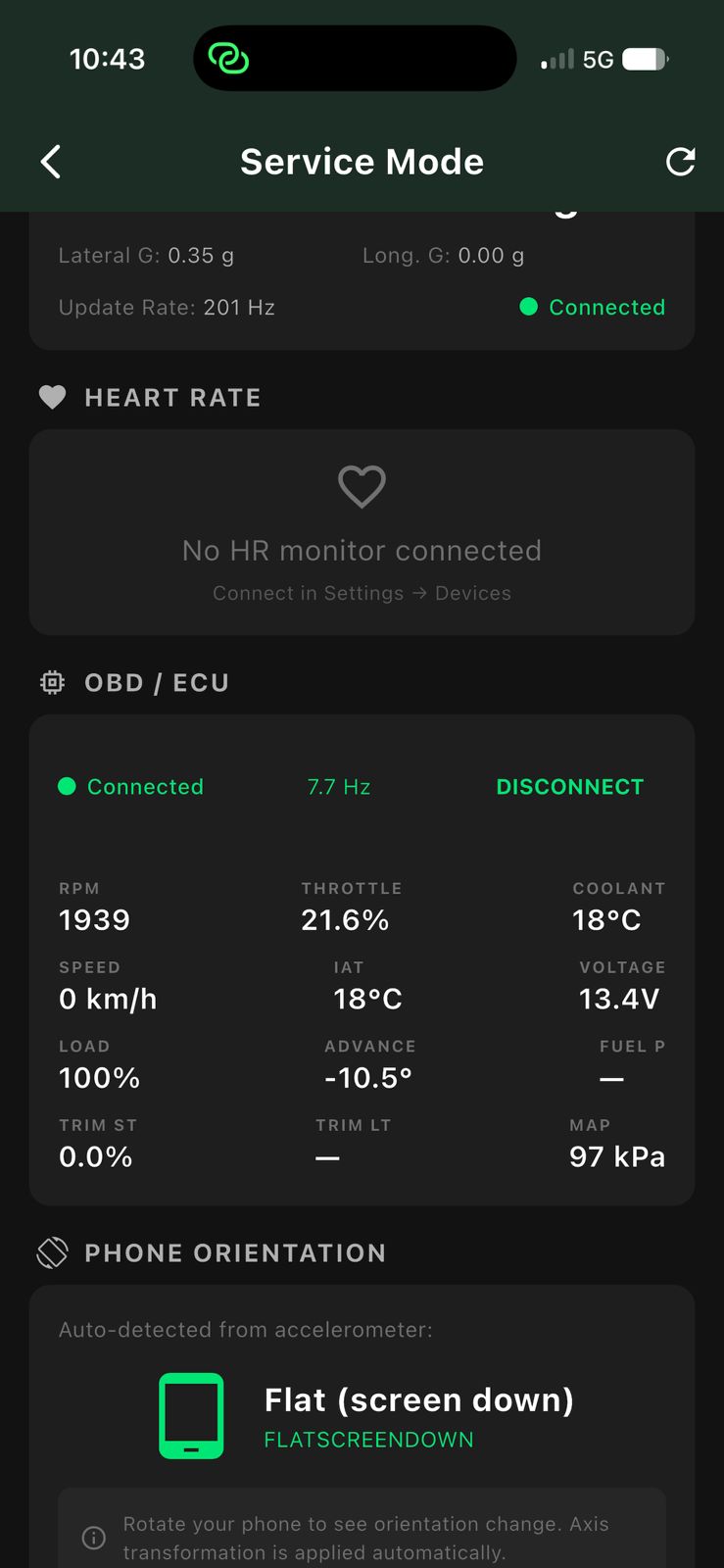 Pulse — live OBD/ECU data: RPM, throttle, temperatures